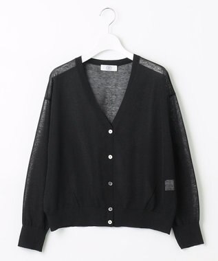 J.PRESS LADIES S 【洗える】LINEN MIX SHEER Vネック カーディガン ブラック系
