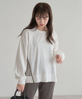 Green Parks グログランテープ配色ドッキングプルオーバー Off White