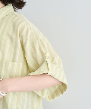 Green Parks 綿麻混５分袖ターンバックシャツ Green