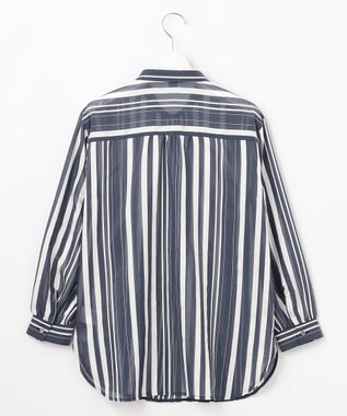 J.PRESS LADIES 【洗える】SHEER dobby ストライプ シャツカラー ブラウス ネイビー系1