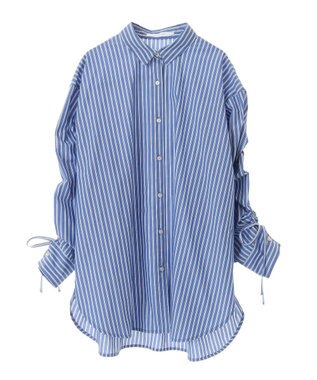 AMERICAN HOLIC 【WEB限定】イージーケアバックギャザーリボンシャツ Stripe Sax