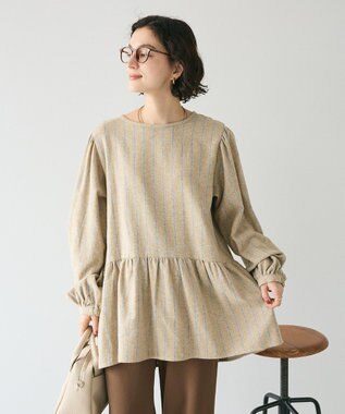 CRAFT STANDARD BOUTIQUE ボリュームスリーブウエストギャザーチュニック Stripe