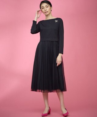 組曲 【WEB限定・KUMIKYOKU NAVY】ジャージーコンビ ギャザーチュール ワンピース ブラック系