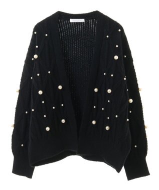 Green Parks パール付ケーブルニットカーディガン Black