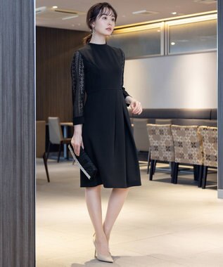 Tiaclasse L 【洗える】レーススリーブワンピース ブラック