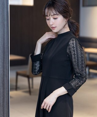 Tiaclasse L 【洗える】レーススリーブワンピース ブラック