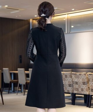 Tiaclasse L 【洗える】レーススリーブワンピース ブラック