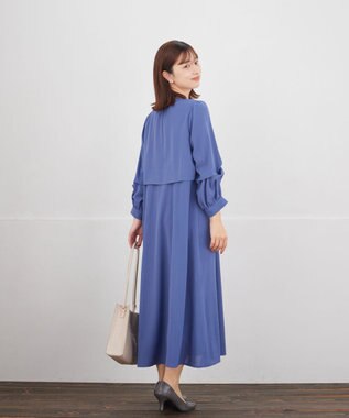 Tiaclasse L つまみタック袖ワンピース ブルー