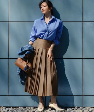 23区 グロッシープリーツ ロングスカート モカ