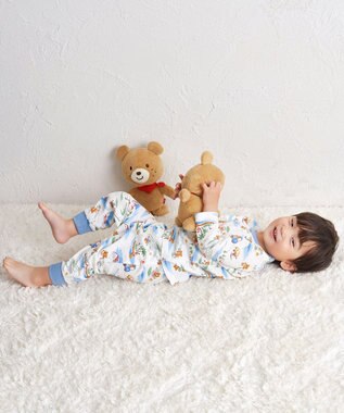 MIKI HOUSE HOT BISCUITS 【80-120cm】 リゾートビーンズ 腹巻き付き タック天竺素材 長袖パジャマ マルチカラー