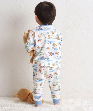 MIKI HOUSE HOT BISCUITS 【80-120cm】 リゾートビーンズ 腹巻き付き タック天竺素材 長袖パジャマ マルチカラー