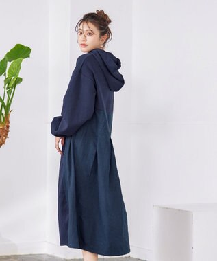 Tiaclasse 【洗える】ダンボール切替パーカーワンピース ネイビー