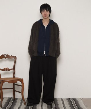 WEGO 【ユニセックス着用ITEM】フェザーニットボタンシャツ ブラック中濃色