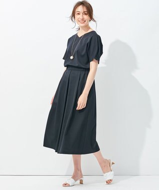 自由区 【接触冷感・速乾・UVカット・撥水・防シワ】リネンライクツイル プルオーバーブラウス ネイビー系