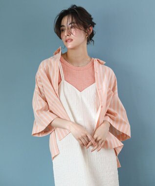 Green Parks 綿麻混５分袖ターンバックシャツ Orange