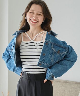 WEGO 【カップ付き】nachumoreホルターネックキャミ ホワイトボーダー