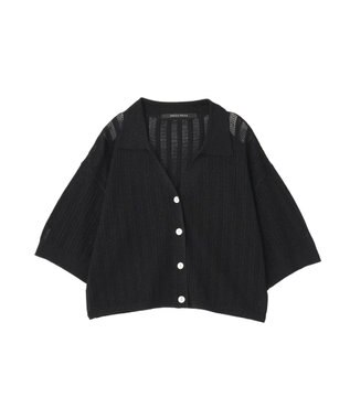 YECCA VECCA ストライプメッシュニットカーディガン Black