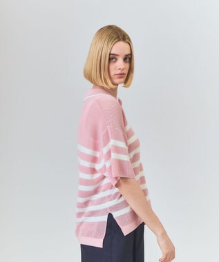 GRACE CONTINENTAL ワッフルボーダートップ ピンク