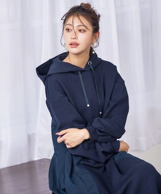 Tiaclasse 【洗える】ダンボール切替パーカーワンピース ネイビー