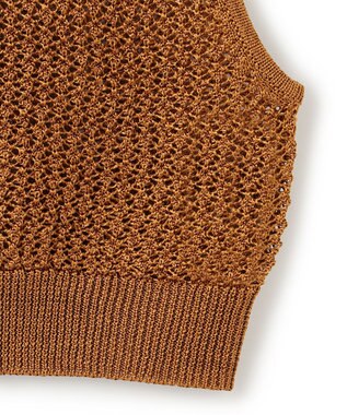 ICB L 【洗える】 シャインポリエステルクロッシェ ニットベスト ラセットブラウン系
