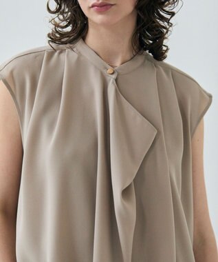 BEIGE， 【洗える】FLEUR / フロントドレープノースリーブドレス Beige