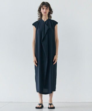 BEIGE， 【洗える】FLEUR / フロントドレープノースリーブドレス Navy