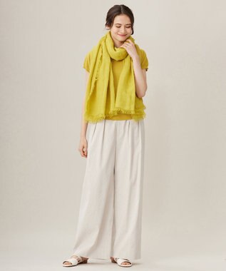 自由区 【セットアップ対応・洗える】リネンビスコースストレッチワイド パンツ フラックス