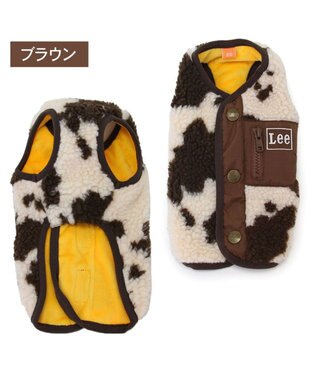 PET PARADISE Lee 牛柄 背中開きボアベスト 《 白茶》 小型犬 牛柄 白茶