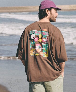 OP／FILA 【Ocean Pacific】ミッキー/水陸両用ビッグTシャツ/ユニセックス ブラウン
