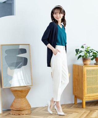 Tiaclasse L 【洗える】美脚効果も叶うリボン付きテーパードパンツ オフホワイト