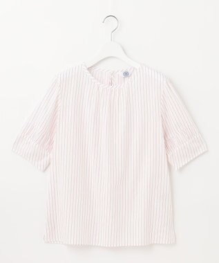 J.PRESS LADIES 【洗える】BEZ空羽ストライプ クルーネック ブラウス ピンク系1