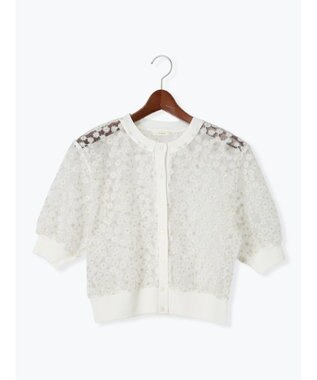 Te chichi エンブロイダリー半袖クルーカーディガン オフホワイト