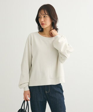 Green Parks ショート丈ラメ裏毛ボートネックプルオーバー Ivory