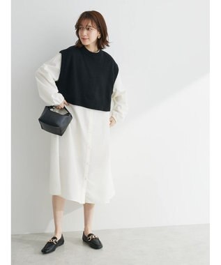 Green Parks ＳＥＴ２点　ニットベスト＋シャツワンピース Black