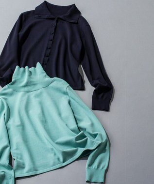 組曲 【前後着用可 / 加藤ローサさん着用】スムースストレッチタートル ニット スモーキーグリーン系