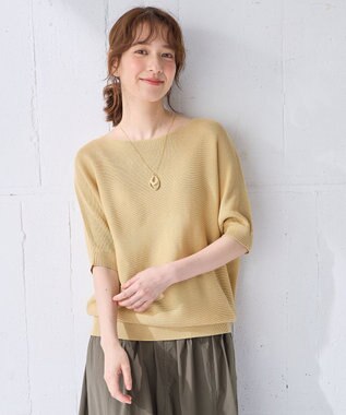 ANY 【洗濯機可/UVカット/アンチピリング】ハーフスリーブガーターニット イエロー