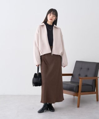 earth music&ecology ダンボールニットZIPブルゾン Pink Beige