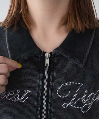 WEGO ラインストーンロゴWZIPトップス スミクロ