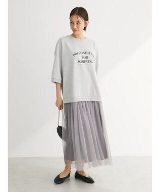 Green Parks ７分袖チュールドッキングロゴワンピース Gray Mixture