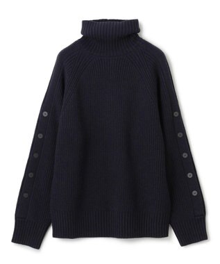 BEIGE， 【洗える】LEADER / ボタンディティールハイネックトップス Navy