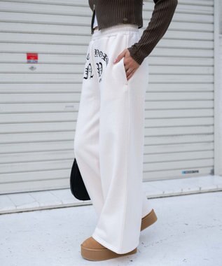 WEGO 【ウエストゴム】グラフィック刺繍裏起毛ワイドSWTパンツ ホワイトアイボリー