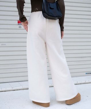 WEGO 【ウエストゴム】グラフィック刺繍裏起毛ワイドSWTパンツ ホワイトアイボリー