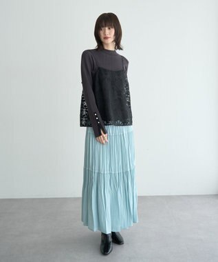 YECCA VECCA 【2点SET】刺繍レースキャミセットハイネックニット Charcoal Gray