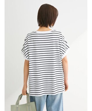 Green Parks インド綿 フレンチスリーブ前後差カットプルオーバー Border