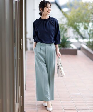 ANY SIS 【2WAY】スムージーポリエステル フリルネック ブラウス ネイビー