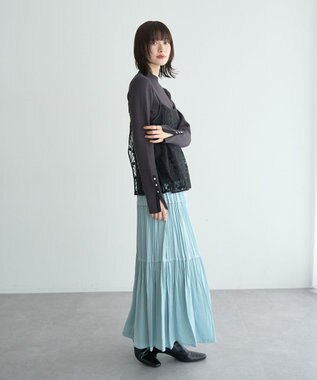 YECCA VECCA 【2点SET】刺繍レースキャミセットハイネックニット Charcoal Gray