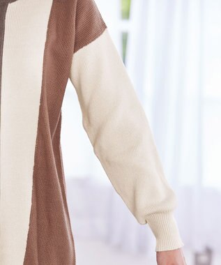 Tiaclasse 【洗える】配色ニットチュニック グレージュ