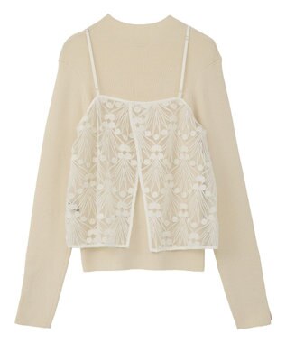 YECCA VECCA 【2点SET】刺繍レースキャミセットハイネックニット Ivory
