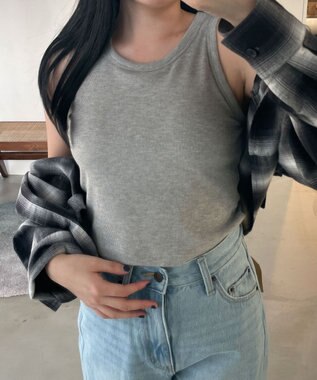 WEGO 【カップ付きインナー/SMサイズ展開】なちゅ盛れカップインアメスリタンク 杢グレー