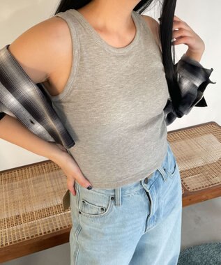 WEGO 【カップ付きインナー/SMサイズ展開】なちゅ盛れカップインアメスリタンク 杢グレー